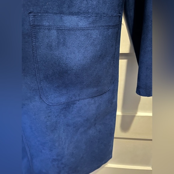 Solitaire Faux Suede Long Open Coat Women’s Sz M Jewel Blue - Picture 4 of 4